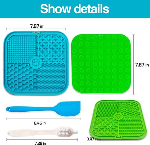 Bikabpet Lick mat for Dogs, Peanut Butter and Slow Feeders for Dogs, Dog Lick Mat with Suction Cups, Apply Dog Bath Grooming to Divert Anxiety，Silicone Scraper and scrubbing Brush (Blue+Green01) in Kuwait