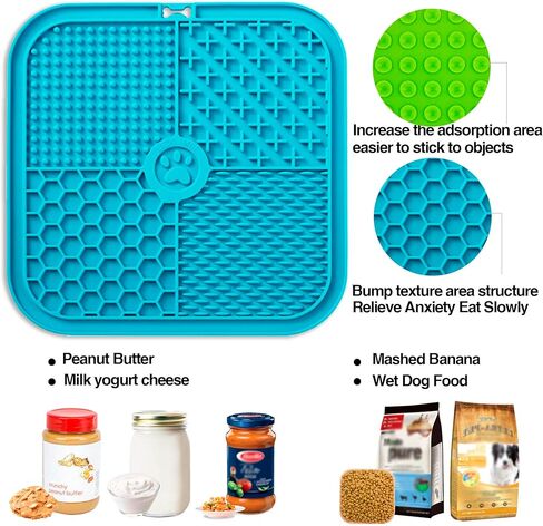 Bikabpet Lick mat for Dogs, Peanut Butter and Slow Feeders for Dogs, Dog Lick Mat with Suction Cups, Apply Dog Bath Grooming to Divert Anxiety，Silicone Scraper and scrubbing Brush (Blue+Green01) in Kuwait