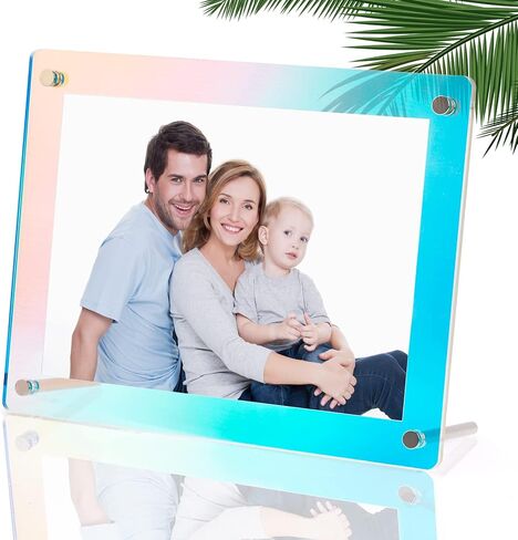 إطار صور NiHome مع مسند دعم 5x7 بوصة، إطار صور رفيع من الأكريليك بألوان قزحية اللون بمقاس كامل 8.4x6.5 سطح المكتب أفقي قائم قائمة بذاتها وديكور المكتب المنزلي الحديث in Saudi Arabia