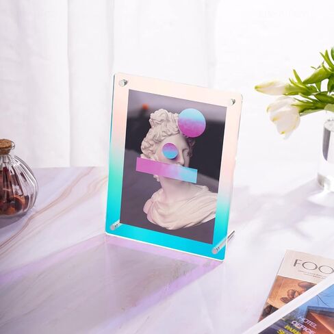 إطار صور NiHome مع مسند دعم 5x7 بوصة، إطار صور رفيع من الأكريليك بألوان قزحية اللون بمقاس كامل 8.4x6.5 سطح المكتب أفقي قائم قائمة بذاتها وديكور المكتب المنزلي الحديث in Saudi Arabia