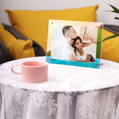 إطار صور NiHome مع مسند دعم 5x7 بوصة، إطار صور رفيع من الأكريليك بألوان قزحية اللون بمقاس كامل 8.4x6.5 سطح المكتب أفقي قائم قائمة بذاتها وديكور المكتب المنزلي الحديث in Saudi Arabia