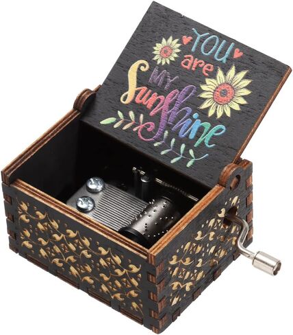 HomeSoGood You are My Sunshine Music Box صناديق موسيقية خشبية منقوشة يدويًا باللون الأسود مناسبة لهدايا أعياد الميلاد وعيد الميلاد وعيد الحب (2.55 بوصة) in Saudi Arabia