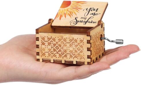 HomeSoGood You are My Sunshine Music Box صناديق موسيقية خشبية منقوشة يدويًا باللون الأسود مناسبة لهدايا أعياد الميلاد وعيد الميلاد وعيد الحب (2.55 بوصة) in Saudi Arabia