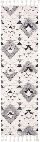 SAFAVIEH Moroccan Tassel Shag Collection Runner Rug - 2'3" x 6', Ivory & Grey, Boho Design, Non-Shedding & Easy Care, 2-inch Thick Ideal for High Traffic Areas in Living Room, Bedroom (MTS688F) in Saudi Arabia