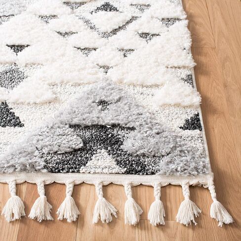 SAFAVIEH Moroccan Tassel Shag Collection Runner Rug - 2'3" x 6', Ivory & Grey, Boho Design, Non-Shedding & Easy Care, 2-inch Thick Ideal for High Traffic Areas in Living Room, Bedroom (MTS688F) in Saudi Arabia