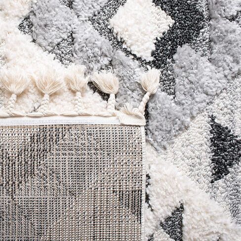 SAFAVIEH Moroccan Tassel Shag Collection Runner Rug - 2'3" x 6', Ivory & Grey, Boho Design, Non-Shedding & Easy Care, 2-inch Thick Ideal for High Traffic Areas in Living Room, Bedroom (MTS688F) in Saudi Arabia