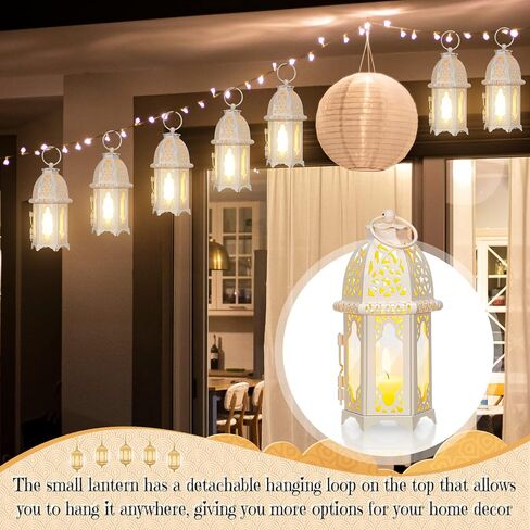 Potchen 12 Pcs Moroccan Style Candle Lantern Vintage Decorative Lanterns Metal Decor with Transparent Glass White for Weddings Rustic Outdoor Holder Hanging Tealight Party in Saudi Arabia