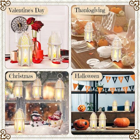 Potchen 12 Pcs Moroccan Style Candle Lantern Vintage Decorative Lanterns Metal Decor with Transparent Glass White for Weddings Rustic Outdoor Holder Hanging Tealight Party in Saudi Arabia