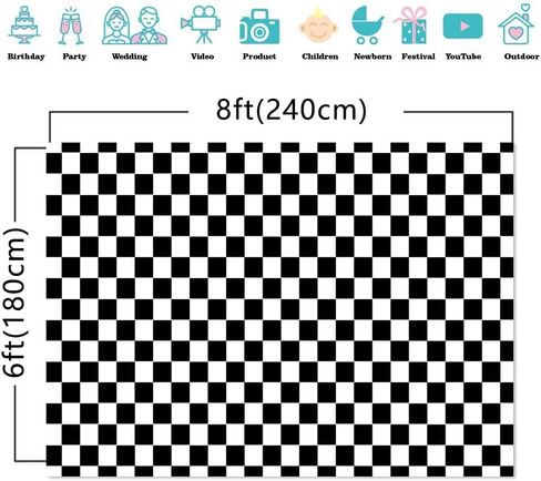 7x5FT Black and White Checkered Chessboard Theme Photography Background Children's Birthday Party Decoration Supplies Banner Photo Backdrop Studio Props in Saudi Arabia