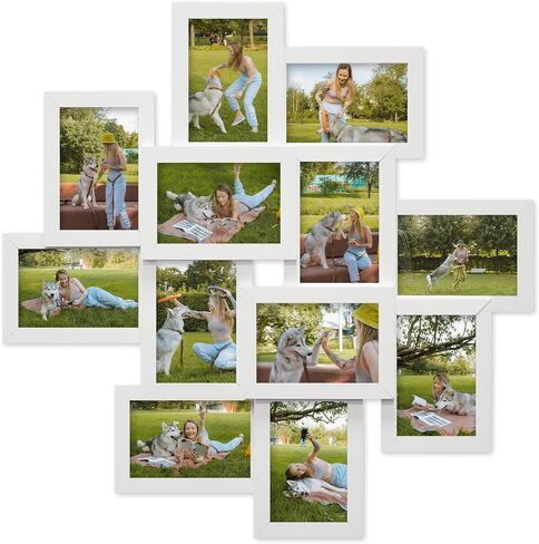 J.M.Deco 12 Opening Collage Picture Frames Wall Decor, 4x6 Collage Photo Frames with Metal hooks, Picture Frame Set for Home Decoration Christmas Gifts, Assembly Required, White in Saudi Arabia