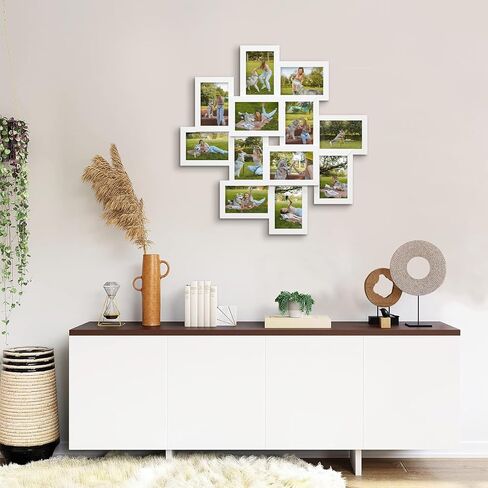 J.M.Deco 12 Opening Collage Picture Frames Wall Decor, 4x6 Collage Photo Frames with Metal hooks, Picture Frame Set for Home Decoration Christmas Gifts, Assembly Required, White in Saudi Arabia