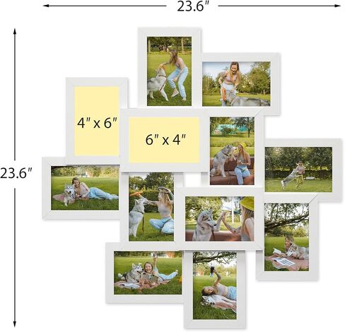 J.M.Deco 12 Opening Collage Picture Frames Wall Decor, 4x6 Collage Photo Frames with Metal hooks, Picture Frame Set for Home Decoration Christmas Gifts, Assembly Required, White in Saudi Arabia