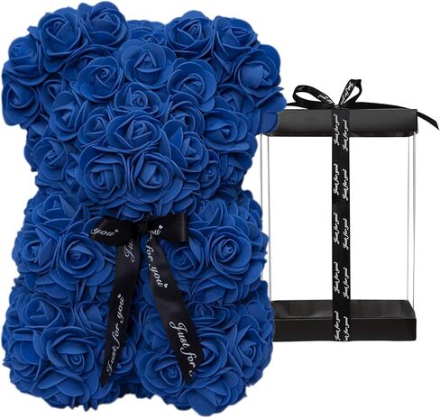 DuHouse Rose Bear Rose Teddy Bear Flower Gift Black Box for Valentines Day Anniversary Mothers Day Christmas Birthdays -Fully Handmade 10 inch Flower Bear Clear Unique Gift Box (Baby Blue) in Saudi Arabia