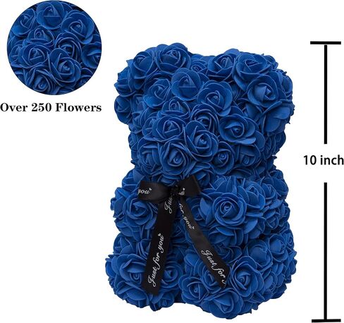 DuHouse Rose Bear Rose Teddy Bear Flower Gift Black Box for Valentines Day Anniversary Mothers Day Christmas Birthdays -Fully Handmade 10 inch Flower Bear Clear Unique Gift Box (Baby Blue) in Saudi Arabia