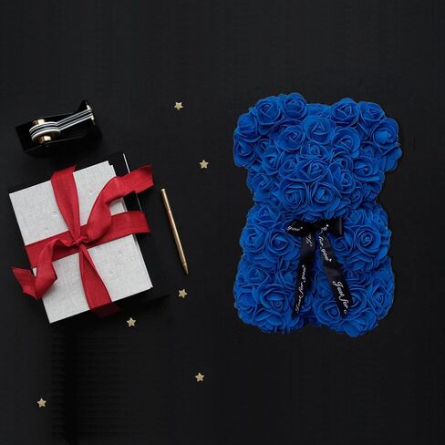 DuHouse Rose Bear Rose Teddy Bear Flower Gift Black Box for Valentines Day Anniversary Mothers Day Christmas Birthdays -Fully Handmade 10 inch Flower Bear Clear Unique Gift Box (Baby Blue) in Saudi Arabia