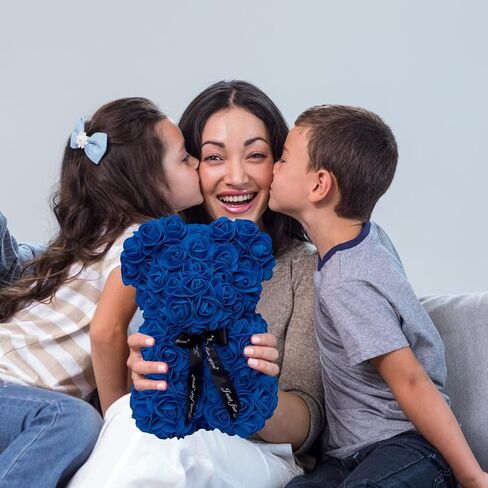 DuHouse Rose Bear Rose Teddy Bear Flower Gift Black Box for Valentines Day Anniversary Mothers Day Christmas Birthdays -Fully Handmade 10 inch Flower Bear Clear Unique Gift Box (Baby Blue) in Saudi Arabia