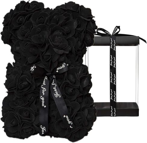 DuHouse Rose Bear Rose Teddy Bear Flower Gift Black Box for Valentines Day Anniversary Mothers Day Christmas Birthdays -Fully Handmade 10 inch Flower Bear Clear Unique Gift Box (Baby Blue) in Saudi Arabia