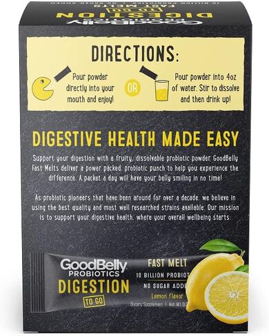 GoodBelly to Go™ Fast Melts - Promotes Healthy Digestion Through Live Probiotics for Women & Men, Lemon Flavor, 30 On-The-Go Packets in Saudi Arabia