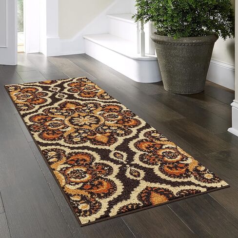 سجادة Maples Rugs Vivian Medallion Runner سجادة غير قابلة للانزلاق لدخول المدخل [صنع في الولايات المتحدة الأمريكية]، 2 × 6، صدأ in Kuwait