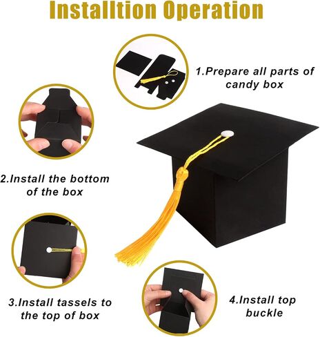 CCINEE Graduation Candy Boxes,30pcs DIY Grad Cap Box for Graduation Gift Graduation Party Favors Chocolate Sweet Box Graduate Decorations Souvenir Graduation Ceremony Supplies (Black) in Saudi Arabia