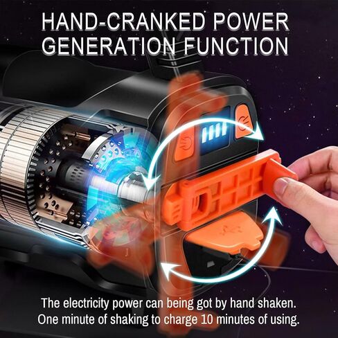 ErayLife Rechargeable Hand Crank Flashlight, LED, Adjustable Light Modes, 4800mAh Battery, 10 Hours of Continuous Lighting in Saudi Arabia