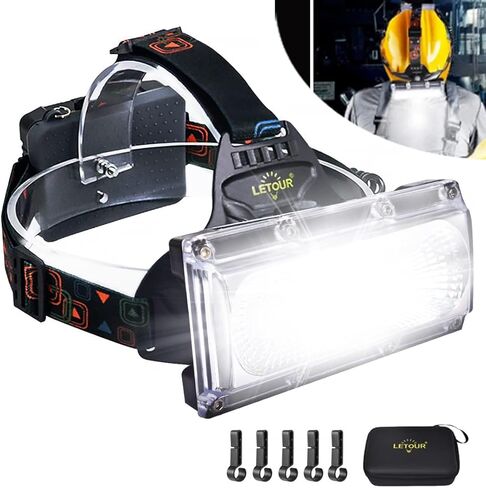 LETOUR LED Headlamp 1800 Lumen Rechargeable Headlamp COB High Bright Headlight 4500mAh 3 Modes Adjustable IP65 Waterproof Work Light for Hard Hat Camping Cycling Fishing Outdoor Gift for Men in Kuwait
