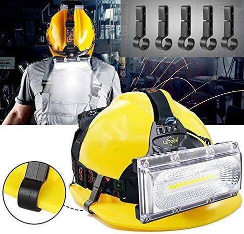 LETOUR LED Headlamp 1800 Lumen Rechargeable Headlamp COB High Bright Headlight 4500mAh 3 Modes Adjustable IP65 Waterproof Work Light for Hard Hat Camping Cycling Fishing Outdoor Gift for Men in Kuwait