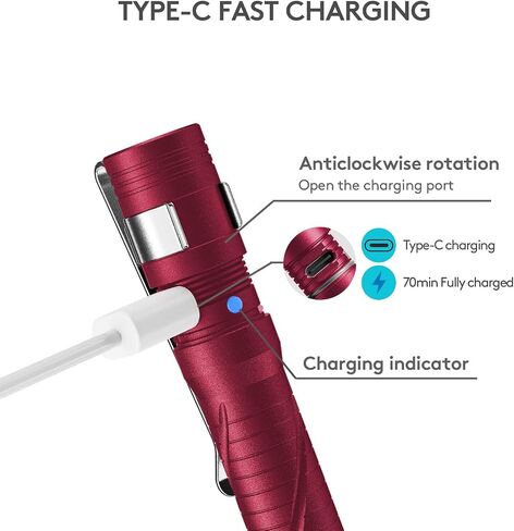مصباح يدوي RovyVon Aurora A33 مزود بمنفذ USB-C قابل لإعادة الشحن مع مشبك جيب، 200 لومن، مقاوم للماء IPX8 للفحص والإصلاح والعمل في الهواء الطلق (أسود) in Saudi Arabia