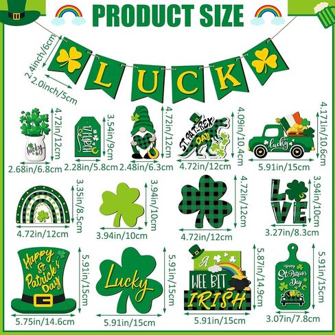 19 Pcs St. Patrick's Day Tiered Tray Decor Shamrock Wooden Tiered Tray Decorations Irish Festival Wood Sign Farmhouse Rustic Table Centerpiece Blocks for Home Table Houseroom(Elegant Style) in Saudi Arabia