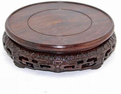 GOLDY&WENDY Round Solid Wood Brown Rosewood Base Bamboo Leaf Carving Craft Pedestal Stand(3.1''Inside Diameter) in Kuwait