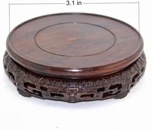 GOLDY&WENDY Round Solid Wood Brown Rosewood Base Bamboo Leaf Carving Craft Pedestal Stand(3.1''Inside Diameter) in Kuwait