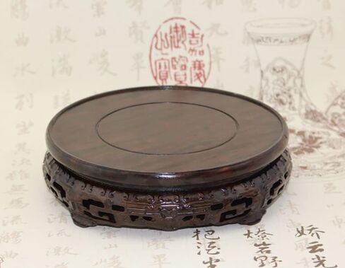 GOLDY&WENDY Round Solid Wood Brown Rosewood Base Bamboo Leaf Carving Craft Pedestal Stand(3.1''Inside Diameter) in Kuwait