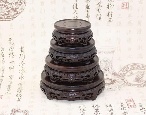 GOLDY&WENDY Round Solid Wood Brown Rosewood Base Bamboo Leaf Carving Craft Pedestal Stand(3.1''Inside Diameter) in Kuwait