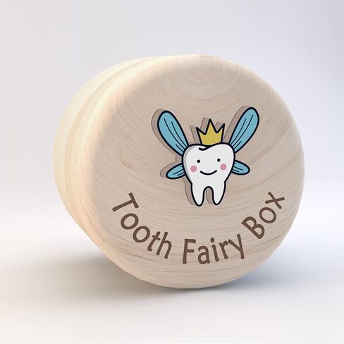 Azbuk Tooth Fairy Box for Girls, Cute Carved Wooden Box with 3D Tooth, Stores Lost Teeth for Kids, Souvenir Dropped Tooth Keepsake Storage Box Gift for Little Girl-48 in Kuwait