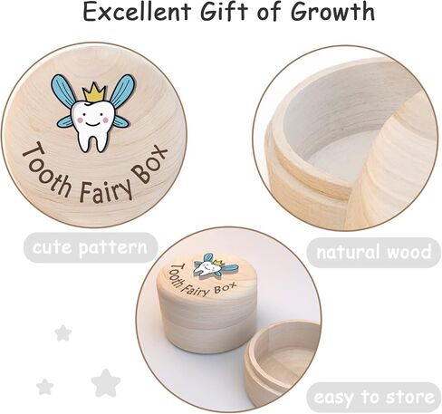 Azbuk Tooth Fairy Box for Girls, Cute Carved Wooden Box with 3D Tooth, Stores Lost Teeth for Kids, Souvenir Dropped Tooth Keepsake Storage Box Gift for Little Girl-48 in Kuwait