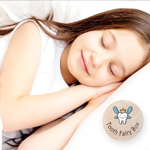 Azbuk Tooth Fairy Box for Girls, Cute Carved Wooden Box with 3D Tooth, Stores Lost Teeth for Kids, Souvenir Dropped Tooth Keepsake Storage Box Gift for Little Girl-48 in Kuwait