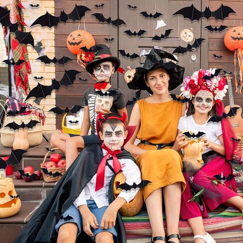 Halloween Bats Wall Decor,70PCS Realistic PVC 3D Bat Sticker 4 Different Sizes Black Bats Sticker for Hallowmas Party Supplies in Kuwait