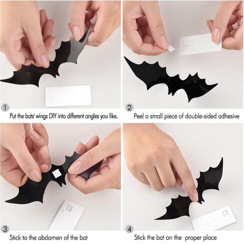 Halloween Bats Wall Decor,70PCS Realistic PVC 3D Bat Sticker 4 Different Sizes Black Bats Sticker for Hallowmas Party Supplies in Kuwait