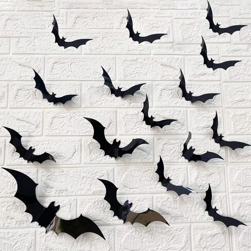 Halloween Bats Wall Decor,70PCS Realistic PVC 3D Bat Sticker 4 Different Sizes Black Bats Sticker for Hallowmas Party Supplies in Kuwait