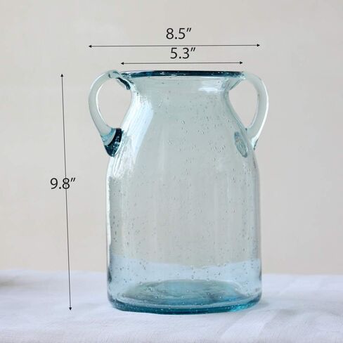 Noah Decoration Double Ear Hand-Blown and Handmade Transparent Flower and Filler Bubble Glass for Home and Wedding Indoor and Outdoor Decoration 10 inch Tall Size Medium… in Saudi Arabia