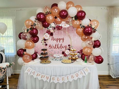 الأزهار خلفية عيد ميلاد سعيد للنساء 7x5FT زهور بورجوندي ارتفع الذهب بريق خوخه التصوير الفوتوغرافي خلفية الفتيات حفلة عيد ميلاد كعكة الجدول الزينة صورة تبادل لاطلاق النار راية الدعائم (84x60 بوصة) in Kuwait