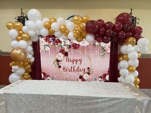 الأزهار خلفية عيد ميلاد سعيد للنساء 7x5FT زهور بورجوندي ارتفع الذهب بريق خوخه التصوير الفوتوغرافي خلفية الفتيات حفلة عيد ميلاد كعكة الجدول الزينة صورة تبادل لاطلاق النار راية الدعائم (84x60 بوصة) in Kuwait