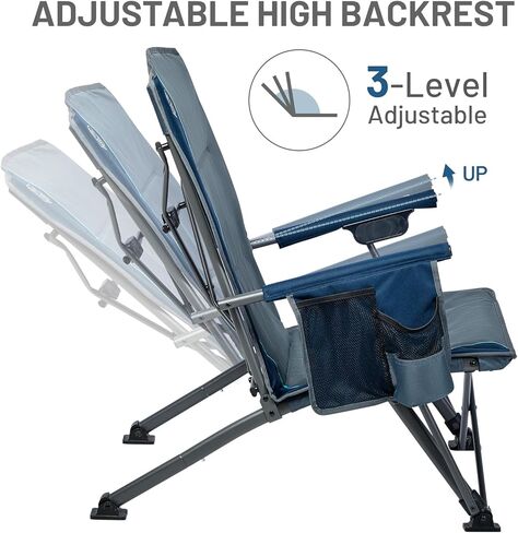 تيمبر ريدج كرسي شاطئ منخفض للبالغين بـ 3 اوضاع قابل للتعديل وظهر عالي التحمل مع حامل اكواب وشنطة حمل بسعة 300 باوند، ازرق in Kuwait