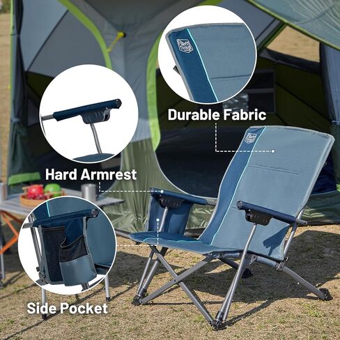 تيمبر ريدج كرسي شاطئ منخفض للبالغين بـ 3 اوضاع قابل للتعديل وظهر عالي التحمل مع حامل اكواب وشنطة حمل بسعة 300 باوند، ازرق in Kuwait