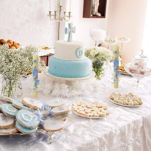 شمعة معمودية كاثوليكية للاولاد، شموع عمودية مع شريط وزهور صناعية وصورة للرضع، هدية معمودية، بطول 11.5 انش in Kuwait