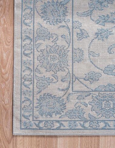 سجادة منطقة مجموعة بوسطن لوم الفريدة - زهور (5' 1 بوصة مستديرة، رمادي/عاجي) in Kuwait