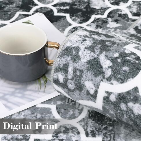 RUGSREAL عداء البساط 2x6 المغربي المدخل البساط عدم الانزلاق السجاد عداء المطبخ منخفضة Plie سجاد المطبخ لينة المتعثرة كابيت للمكتب الحمام غرفة الغسيل غرفة الطعام، متعدد / رمادي in Kuwait