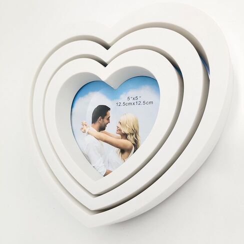 مجموعة اطارات صور على شكل قلب بلون ابيض من 3 قطع اطار صور بلاستيكي 5×5 انش، 6×6 انش، 7×7 انش. فقط للحائط. in Kuwait