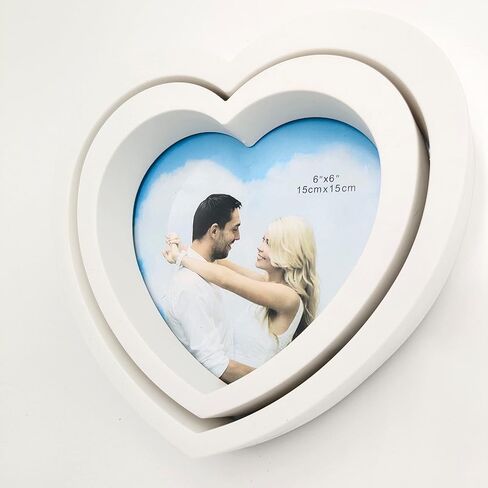 مجموعة اطارات صور على شكل قلب بلون ابيض من 3 قطع اطار صور بلاستيكي 5×5 انش، 6×6 انش، 7×7 انش. فقط للحائط. in Kuwait