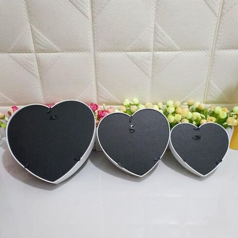 مجموعة اطارات صور على شكل قلب بلون ابيض من 3 قطع اطار صور بلاستيكي 5×5 انش، 6×6 انش، 7×7 انش. فقط للحائط. in Kuwait